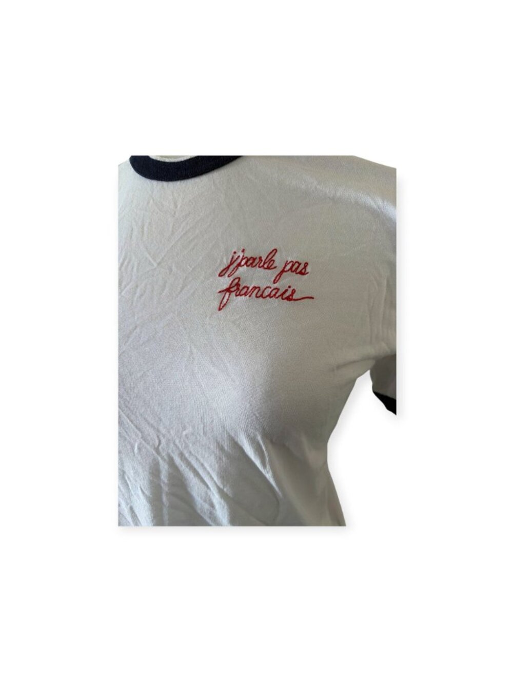 La Ligne Embroidered "J'parle pas français" Ringer Tee Listing SZ M - Picture 2 of 13